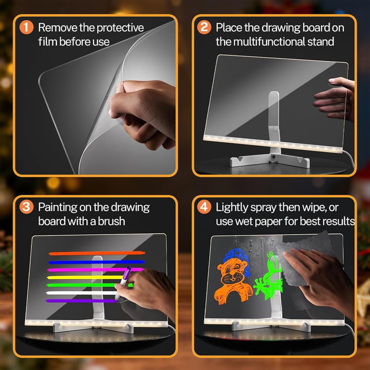 LED Zeichenbrett, 30x20cm LED Notiztafel mit 7 Farben Stift, Leuchtendes Zeichenbrett für Kinder, Ac