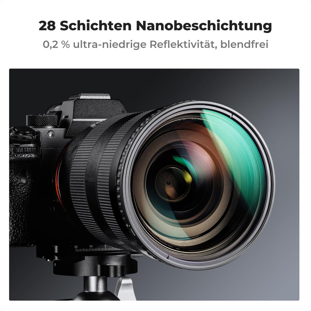 K&F Concept Nano-X Variable ND Filter 67mm Slim Variabler Graufilter ND8-128 (3-7 Stop) Neutral Grau