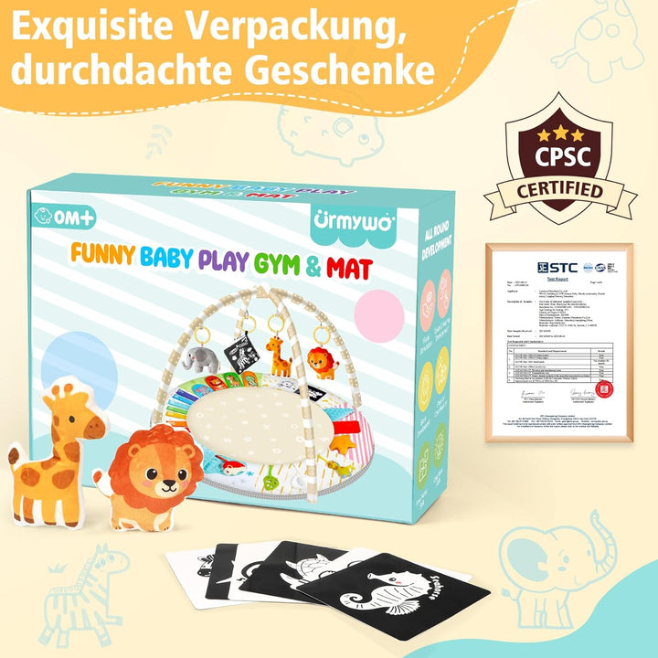 URMYWO Spielbogen Baby– Baby Krabbeldecke mit 5 abnehmbaren Spielzeugen zum Greifen - 6 Entwicklungs