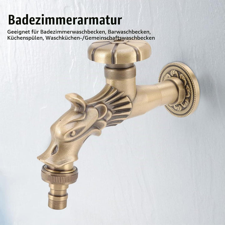 Gartenwasserhahn Antik, Vintage Messing Wasserhahn mit Langem Gewinde G1/2 für Wandmontage Küche Bad
