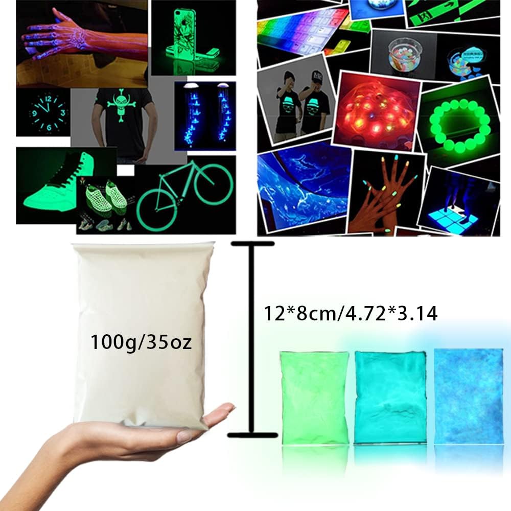 Fluoreszierender Pulver, 3x100g Professionelle Leuchtpigmente, Selbstleuchtend, phosphoreszierend un