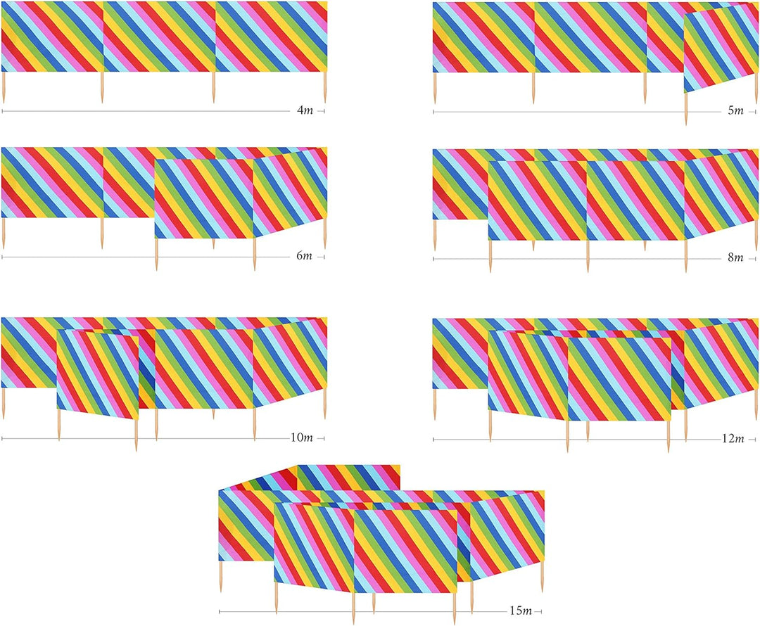 Ladeheid Windschutz Strand Sichtschutz mit Holzstab praktisches Strand Zubehör LAEX001 10 m Bunte St