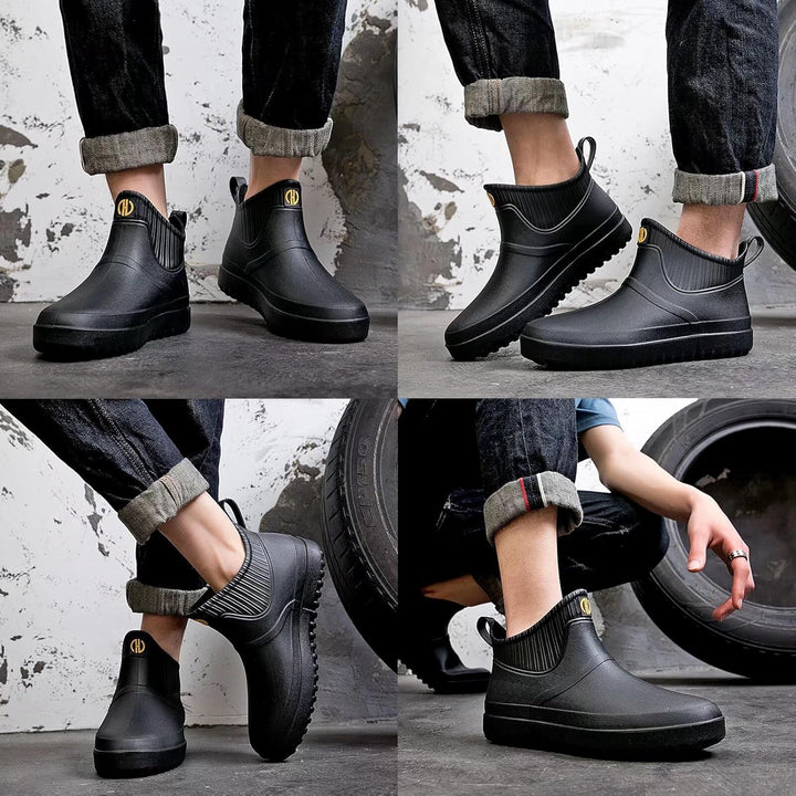 GURGER Herren Gummistiefel Kurz Wasserdicht rutschfest Stadt Regenstiefel 40 EU Schwarz A1, 40 EU Sc