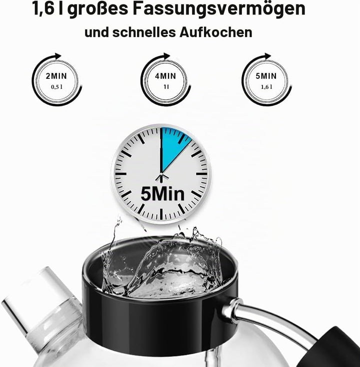 ASCOT Wasserkocher Glas, Elektrischer Wasserkocher Geschenke für Männer/Frauen 1,5L, Retro Leiser Sc