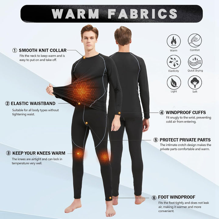 ZDQ Thermounterwäsche Herren Winter Skiunterwäsche Set Atmungsaktiv Funktionsunterwäsche, Gr.S-XXL X