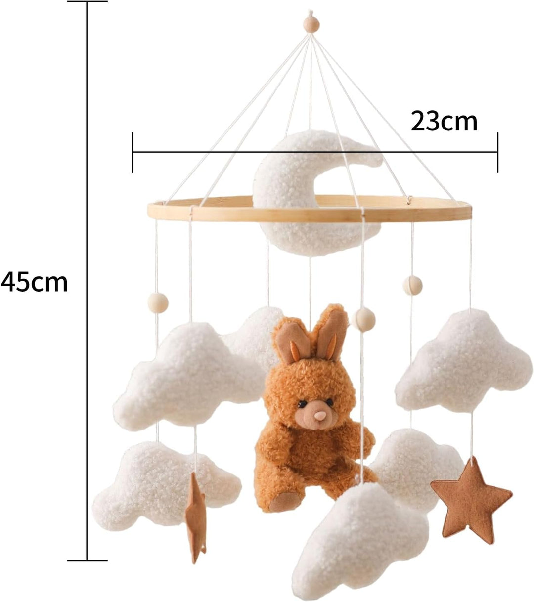 Mobile Baby Windspiele, Babybett Mobile 3D Bär Hase Kaninchen Wolken, Kinderzimmer Hängende Bettgloc