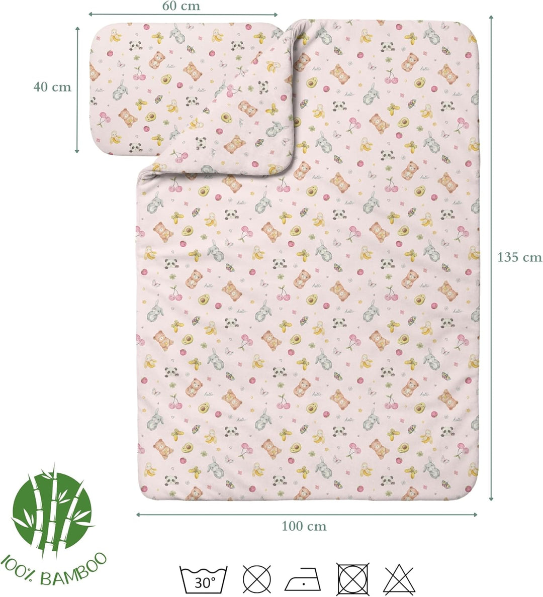 Waldin Baby Kinder Bettwäscheset 100% Bambus, ohne Bezug, Hypoallergen, Decke und Kissen, Candycute/