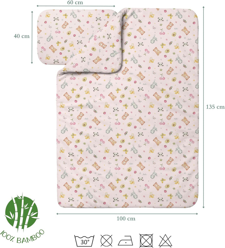 Waldin Baby Kinder Bettwäscheset 100% Bambus, ohne Bezug, Hypoallergen, Decke und Kissen, Candycute/