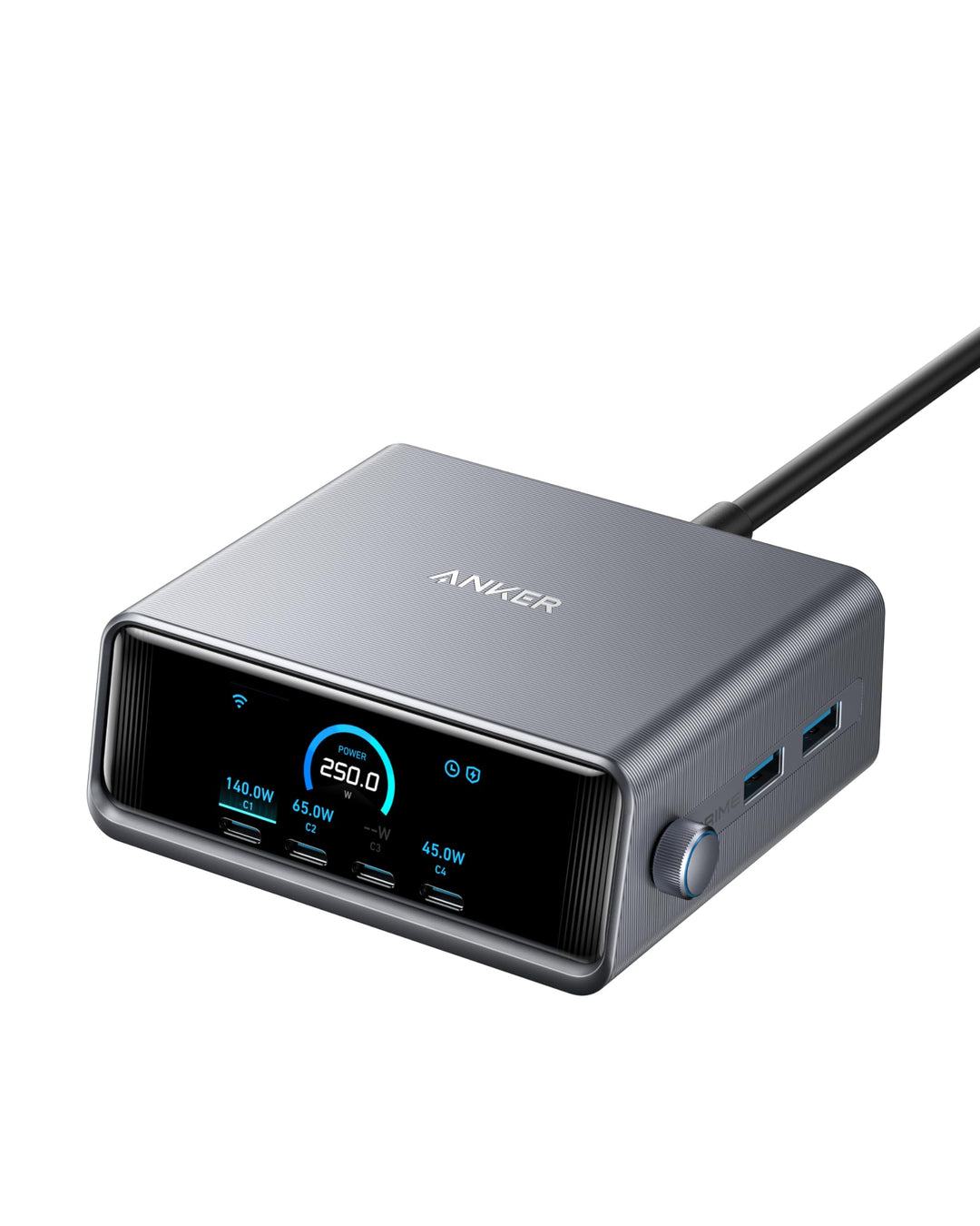 Anker Prime 250W USB-C Ladegerät, Ultra-schnelle 6-Port GaN Ladestation, 2,26" LCD-Display und Smart