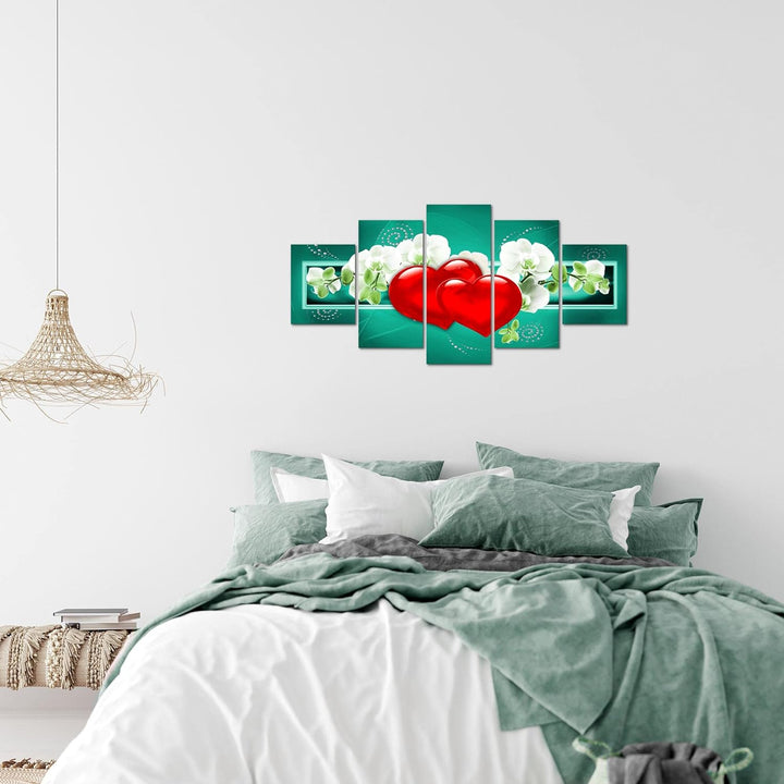 Runa Art Wandbilder Blumen Orchidee 5 Teilig Bild auf Vlies Leinwand Deko Wohnzimmer Herz Abstrakt T
