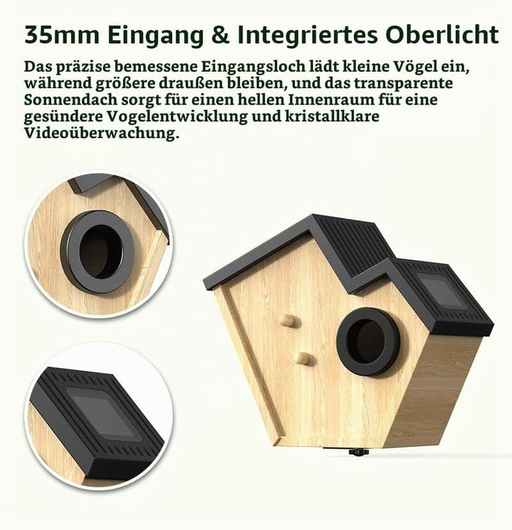 Vogelhaus mit Kamera, 2K Kamera WLAN Outdoor mit Massivholz Nistkasten, 2,4G WiFi &amp; App Benachrichti