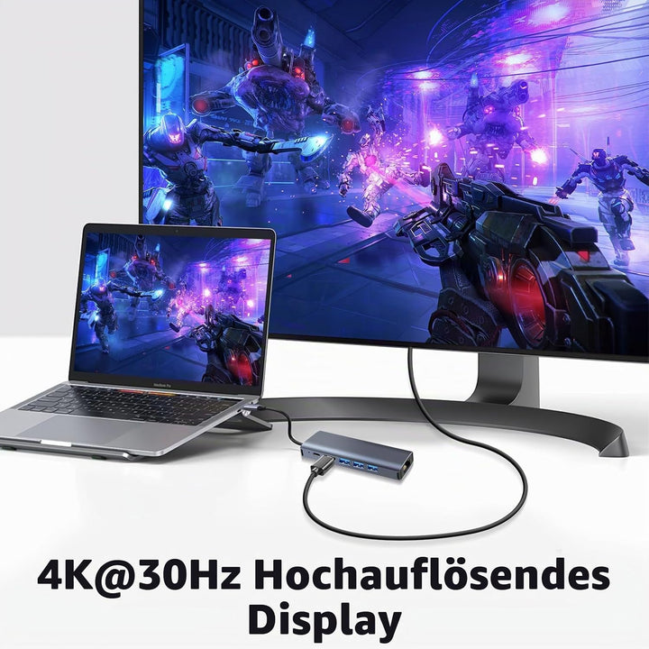 USB C Hub Ethernet 6 in 1, 4K HDMI, LAN RJ45 1000Mbp,PD100W, 3*USB A 3.0 5Gbps Docking Station USBC