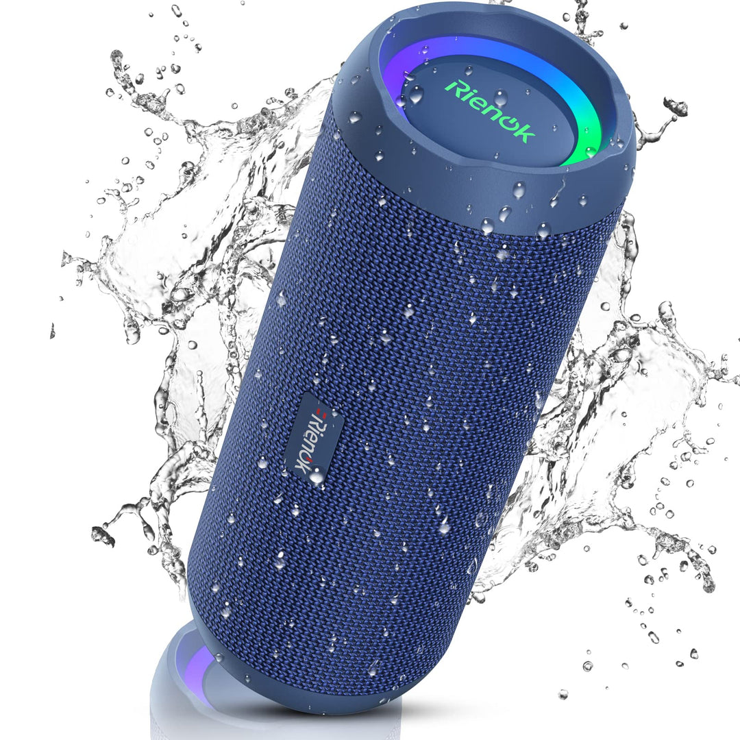 RIENOK Bluetooth Lautsprecher mit Licht Bluetooth 5.3 Musikbox Bass Kabellos Box mit IPX7 wasserdich