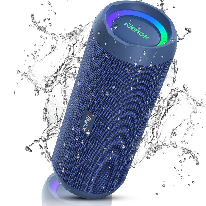 RIENOK Bluetooth Lautsprecher mit Licht Bluetooth 5.3 Musikbox Bass Kabellos Box mit IPX7 wasserdich