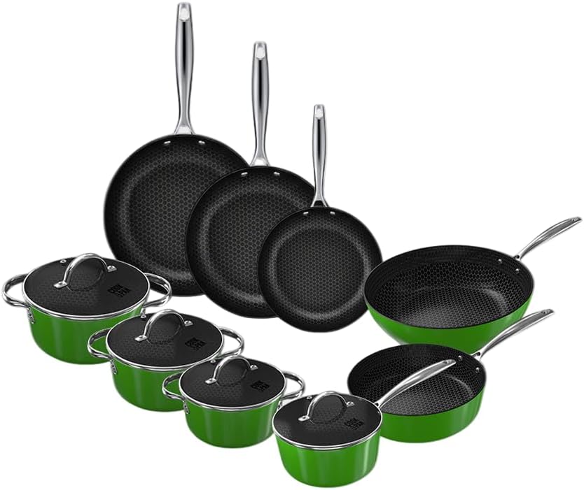 Cook & Pan - Go Green Honey Topfset und Pfannenset 9-teilig-Induktionsgeeignet-PFAS frei Wabenstrukt