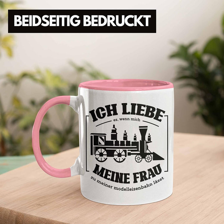 Trendation - Lustige Modelleisenbahn Tasse Geschenk für Eisenbahner (Rosa), Rosa