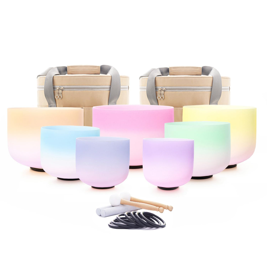 Hye-eun Kristall Klangschale Set, 7-pcs 6zoll-12zoll Regenbogen-Gradient 432Hz Klangschalen Quarzkri