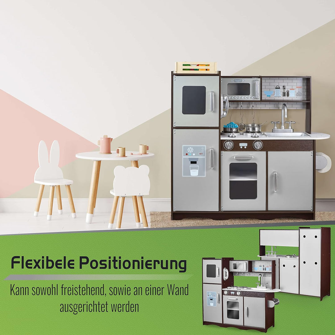 Balinco Kinderküche aus Holz mit Kochgeschirr-Set, Spielküche mit Zubehör & interaktiven Funktionen,