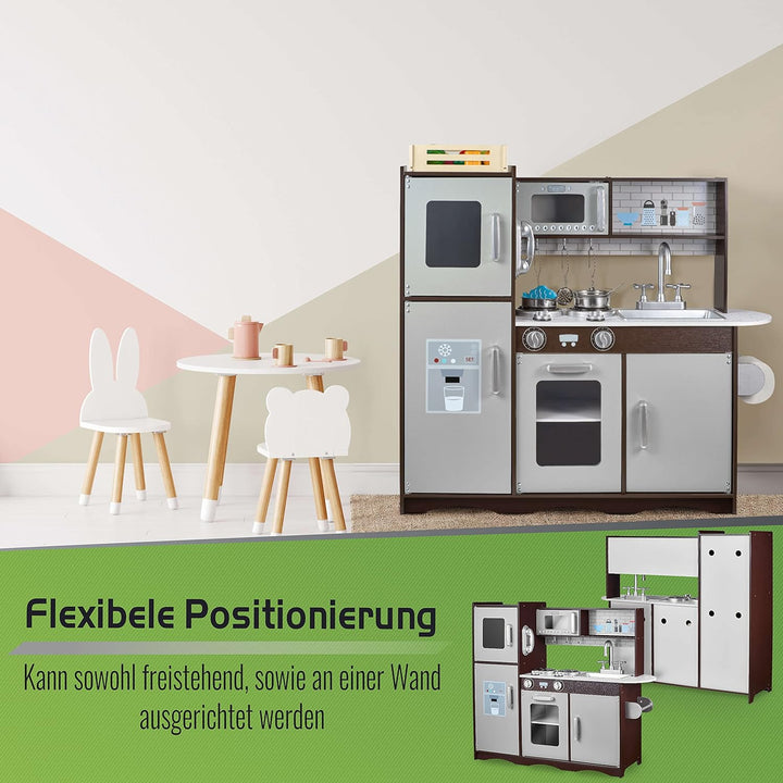Balinco Kinderküche aus Holz mit Kochgeschirr-Set, Spielküche mit Zubehör & interaktiven Funktionen,