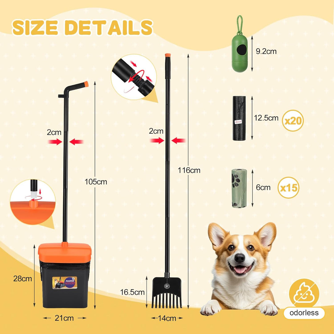 Faankiton Hundekotschaufel Schwenkbehälter Rechen Spaten, Drehbarem Hundekotsammler Hundekotpicker,