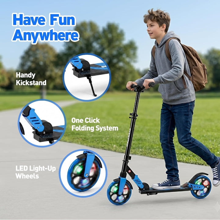 TENBOOM Kinderroller mit Doppelstossdämpfersystem | Höhenverstellbarer Lenker | Neue grosse LED-Blin