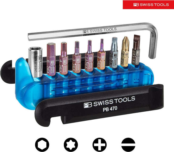 PB Swiss Tools Fahrrad Multitool PB 470 | 100% Swiss Made | Multitool Werkzeug mit Bits, Winkelschra
