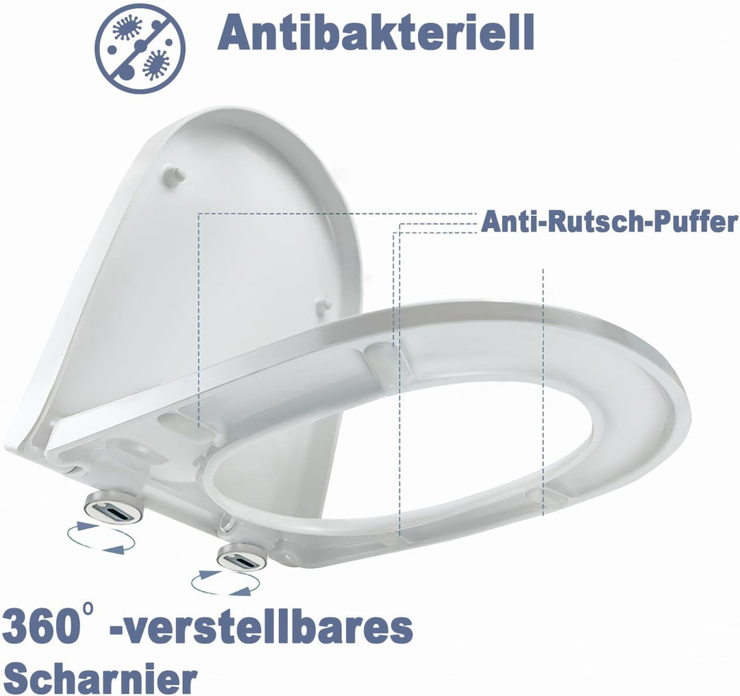 WC-Sitz mit Absenkautomatik & Quick-Release Weiss D form antibakterieller toilettendeckel aus Urea-D