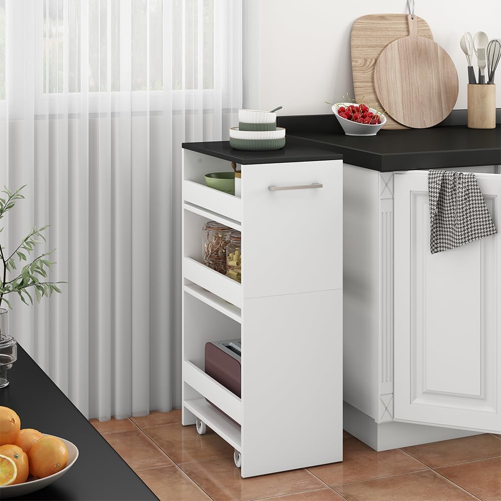 Vicco Rollregal Rivo, rollbare Küchen-Minibar, Weiss/Anthrazit, 30 x 84.8 cm Weiss/Anthrazit 30 cm,