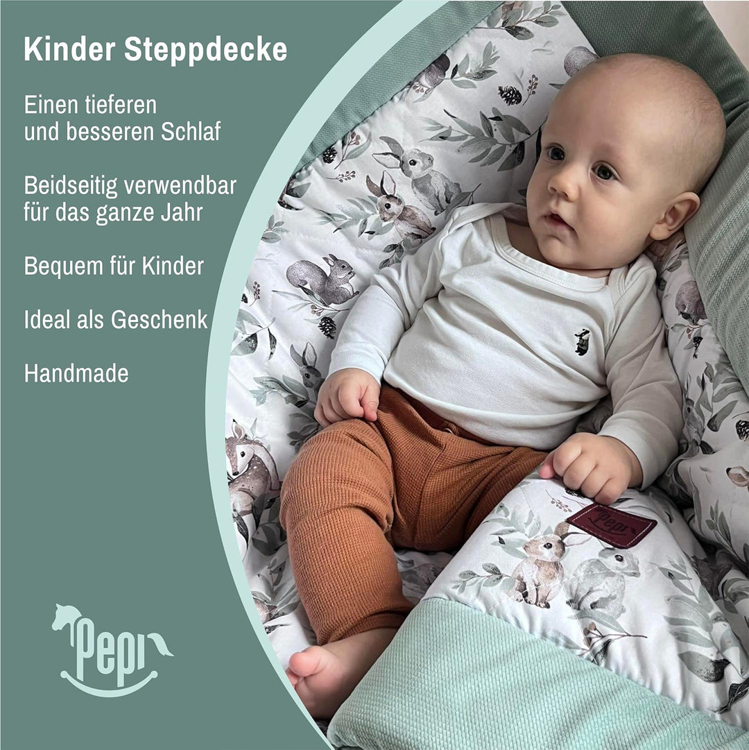 Pepi - Patchwork Baby Bettdecke und Kissen - Baby Decke und Kissen Set - Kinderbettdecke - Bettdecke