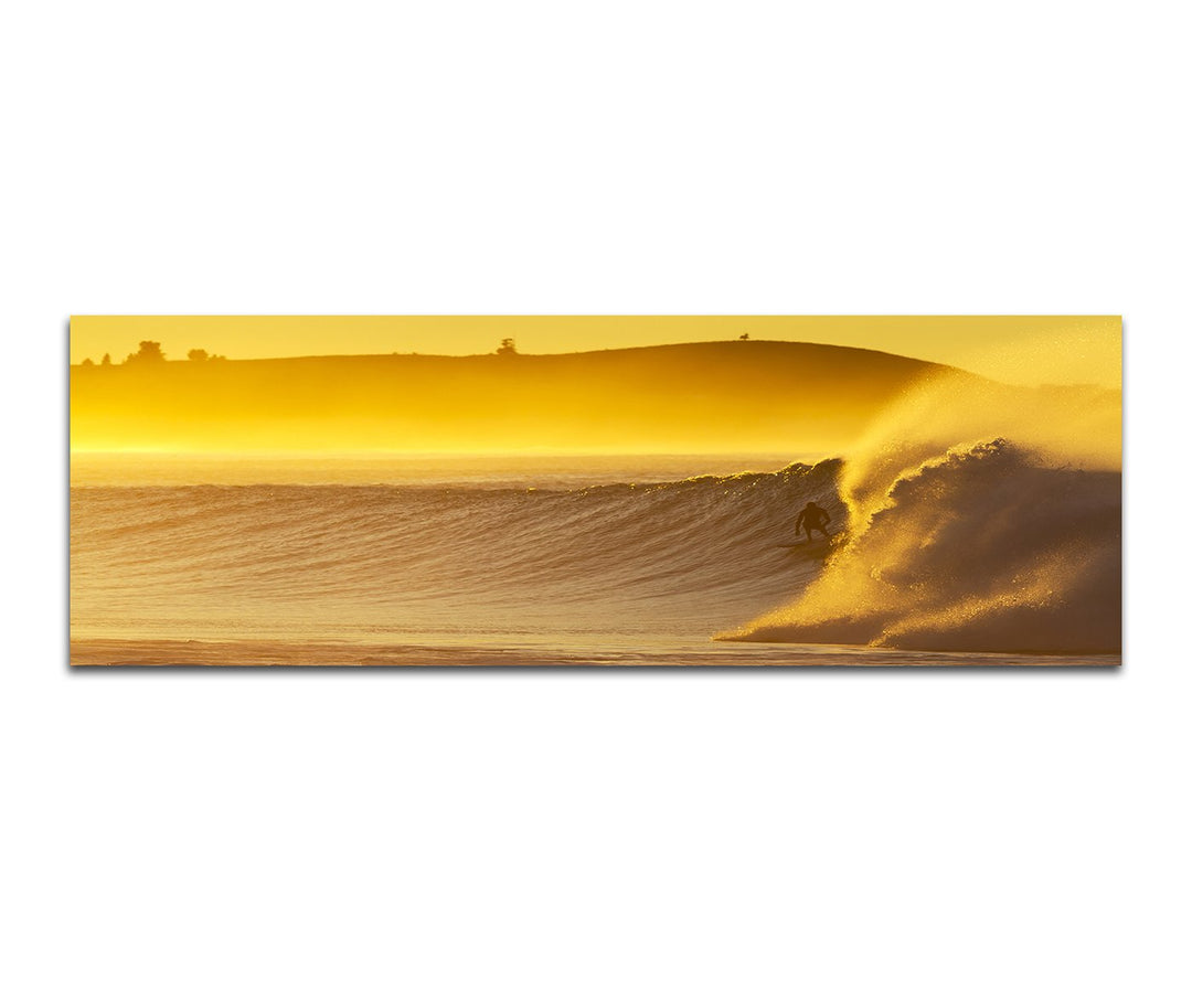 Paul Sinus Art Panoramabild auf Leinwand und Keilrahmen 150x50cm Neuseeland Meer Wellen Morgendämmer