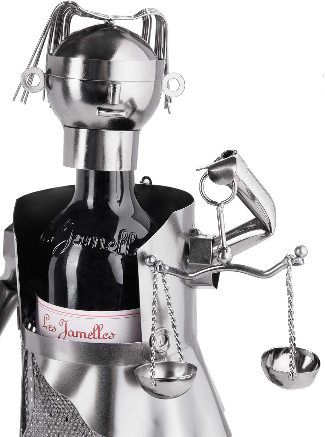 Brubaker Weinflaschenhalter Justitia Silber - Metall Skulptur Flaschenständer - Metallfigur Weingesc