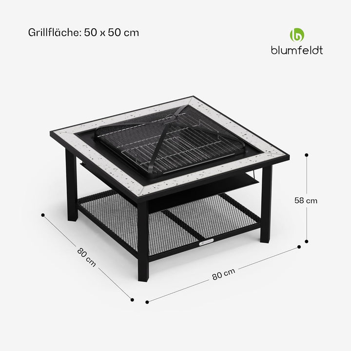 Blumfeldt Merano Avanzato Feuerschale - 3-in-1 Feuerschale Mit Grillrost & Tisch, Robuster Stahlrahm