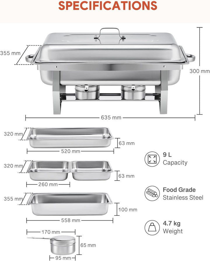 Wilprep Chafing Dish Edelstahl Buffet-Set Warmhaltebehälter Speisenwärmer Wärmebehälter Rechaud für