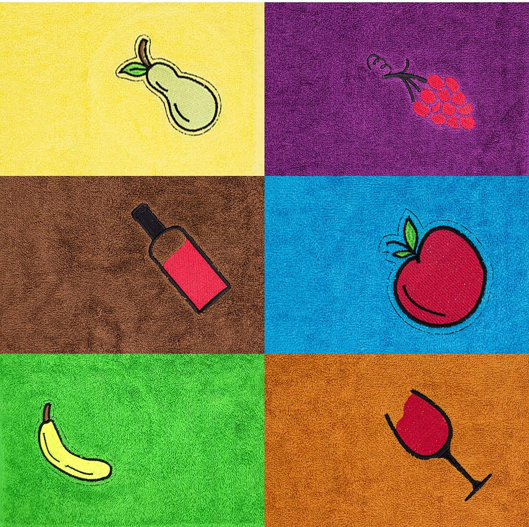 QILZO® Küchentuch Baumwolle 12 Handtücher, Mehrfarbig, mit besticktem Muster, saugfähig, weich 50x50