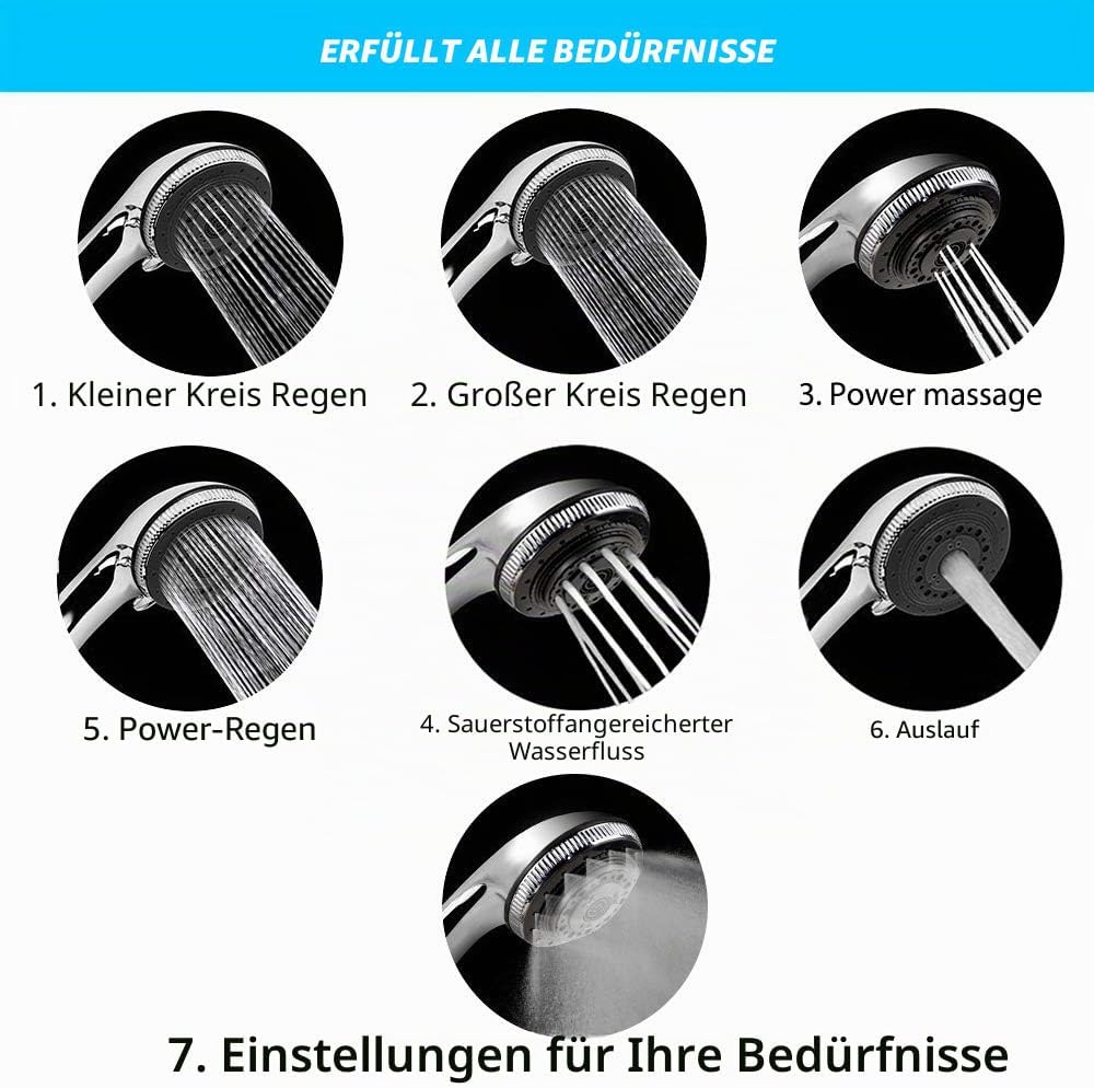 Lucksun Duschkopf und Schlauch, 7 Modi, grosse Luxus-Duschköpfe, mit Handbrause, Hochdruck-Duschkopf