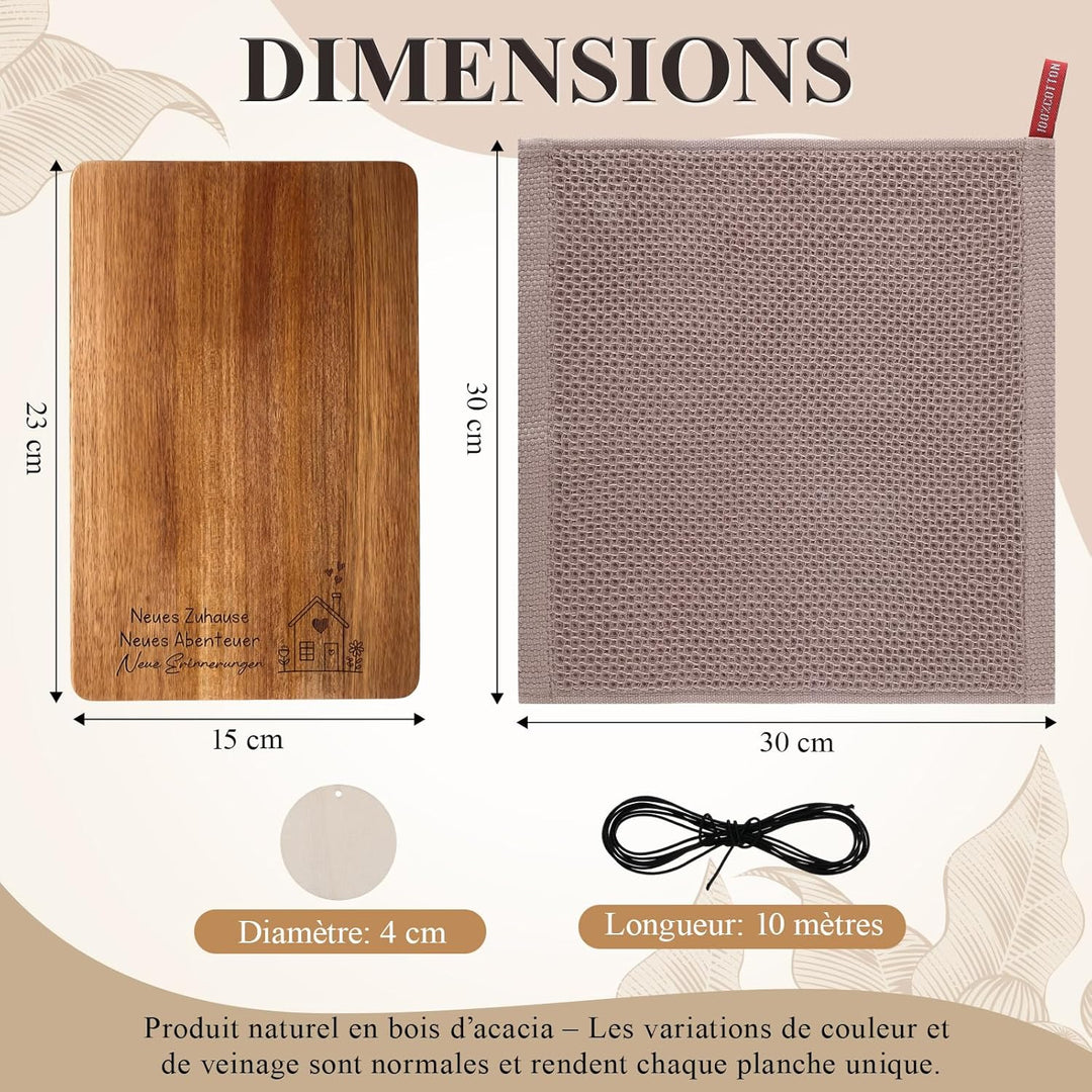 Xuniea Einweihungsgeschenk 23 x 15 cm Holz Frühstücksbrett Baumwolle Küchentuch Neues Zuhause Gesche