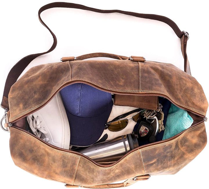 ALMADIH Leder Reisetasche Aiko + Kulturtasche Pietro BV - Weekender Handgepäck Freizeit Gym Fitness