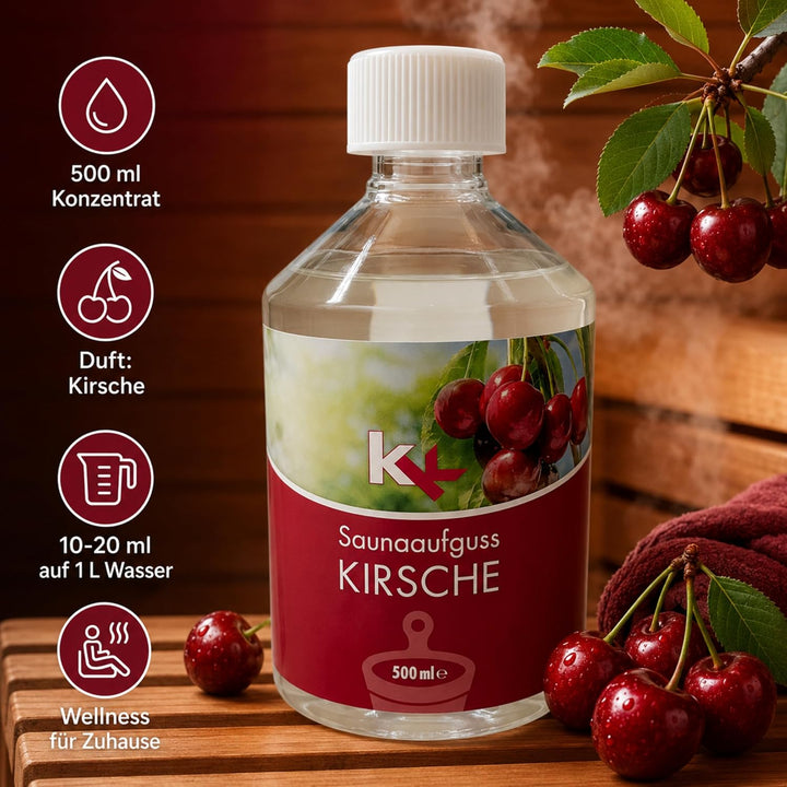 KK Sauna Aufguss Konzentrate PREMIUM - Made in Germany - Duftsorte Kirsche - 500 ml Flasche - Wellne