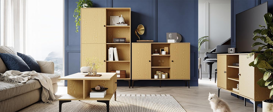SONNI TV-Schrank, Fernsehtisch, Fernsehregal, Lowboard für Fernseher 60 Zoll mit 2 Schränken, 3 offe