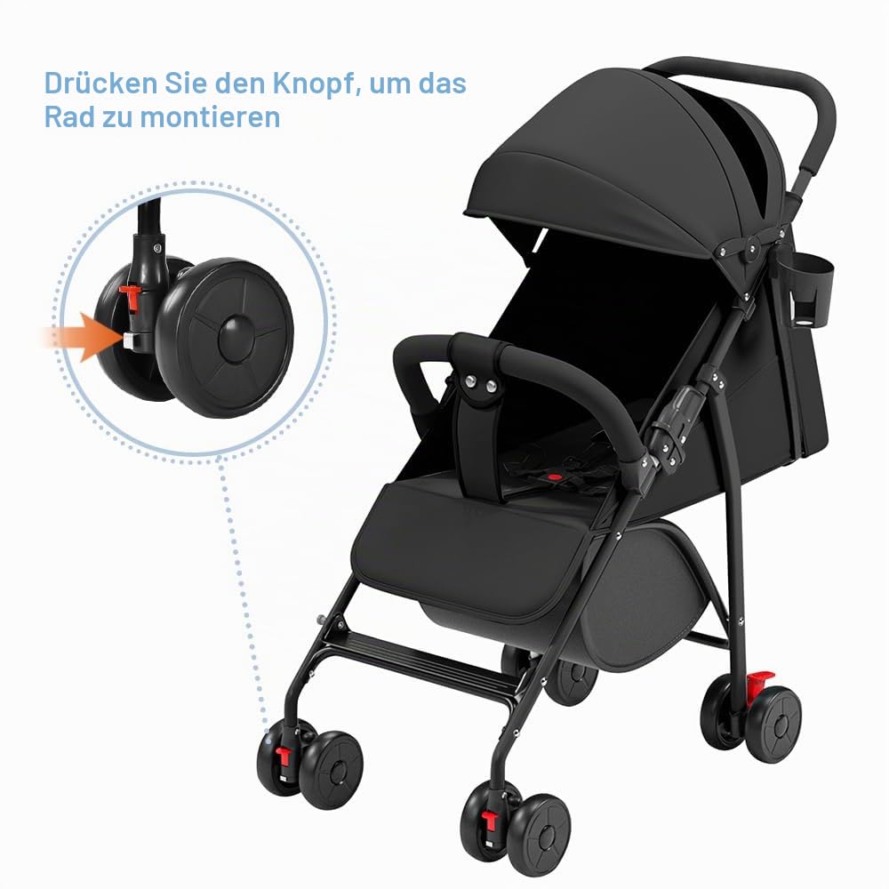Kompakter Stab-Kinderwagen, 0-4 Jahre (max. 30 kg), leicht (4,8 kg), Stab-Kinderwagen für Baby-Komfo
