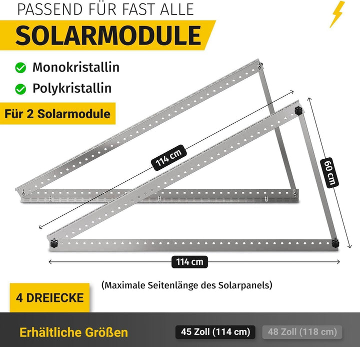 Balkonkraftwerk Halterung im 2er Set (bis 114cm) I Halterung für 2 Solarpanel-Module I Verstellbar v