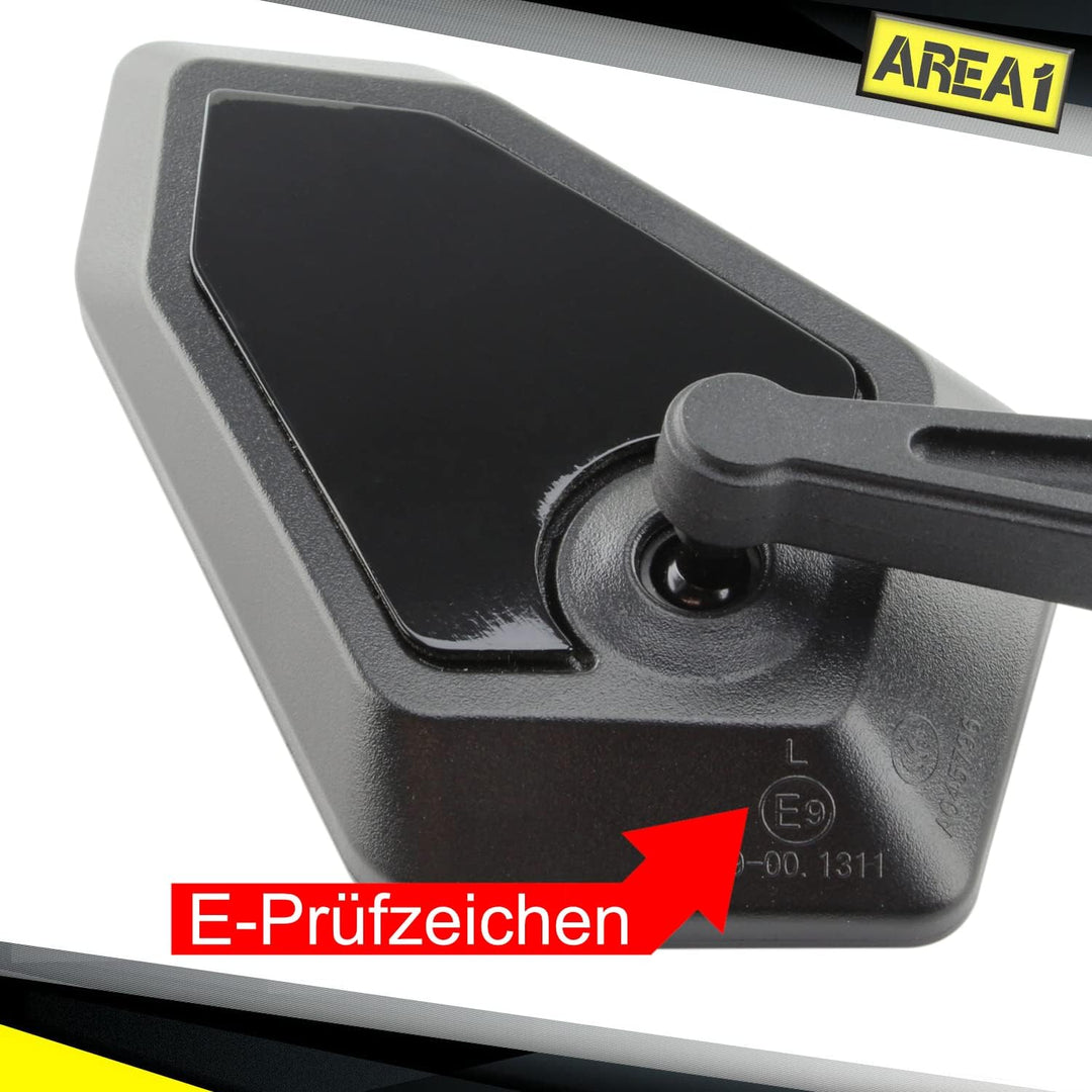 Area1 Universal Motorrad Rückspiegel Paar e-geprüft 2x M10 Rechtsgewinde + Linksgewindeadapter, pass