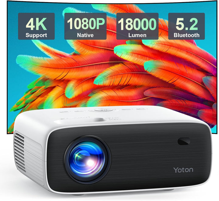 Beamer 4K, Bluetooth Projektor 1080P Natives, YOTON Y6 Mini Beamer 12000Lux mit Stativ, kompatibel m