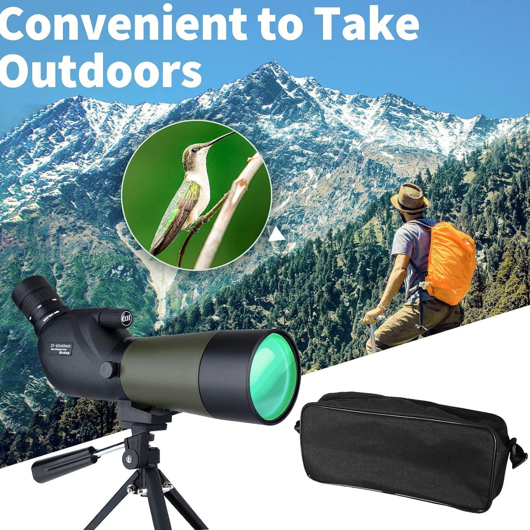 Gosky 20-60x60mm Spektiv, wasserdicht, stossfest, mit Stativ und Digiscoping-Adapter, BAK4-Prismen,