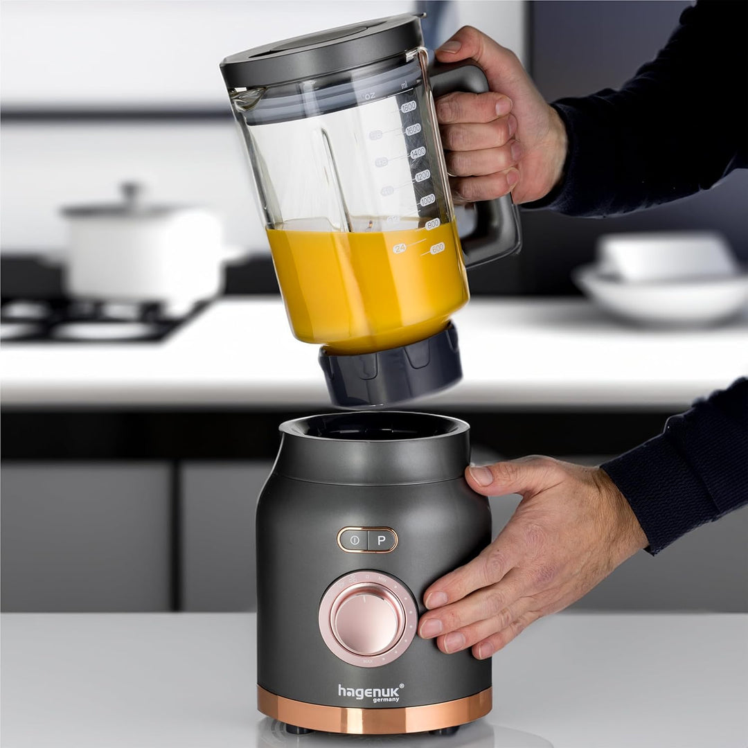 2in1 Powermixer und Smoothiemaker | 1200 Watt | Glasbehälter 1,8 Liter | To-Go-Becher aus Tritan Kun
