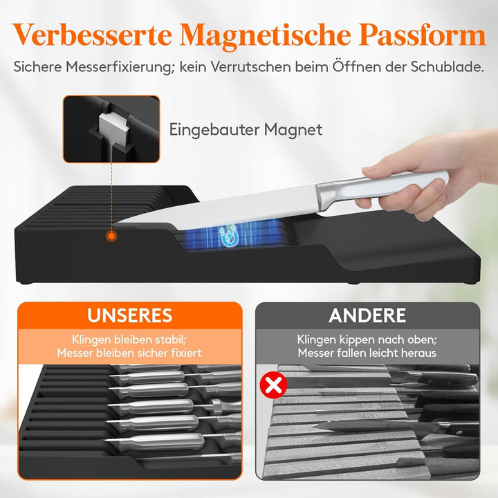 Lifewit Magnetischer Messerhalter Schublade für 12 Messer, Messer Organizer mit Rutschfestem Boden,