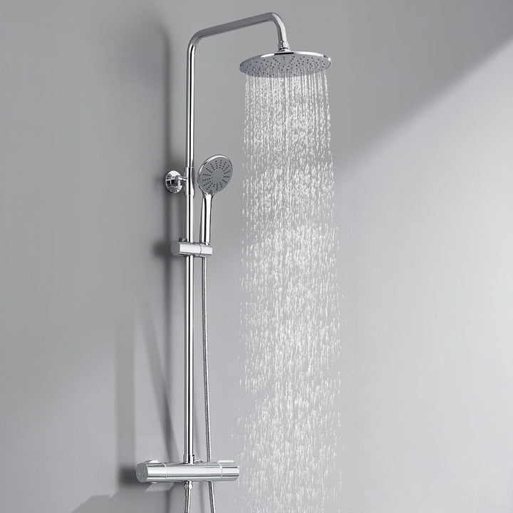 Duschsystem mit Thermostat, Auralum Regendusche mit Armatur aus Edelstahl Höhenverstellbar 92-122cm,