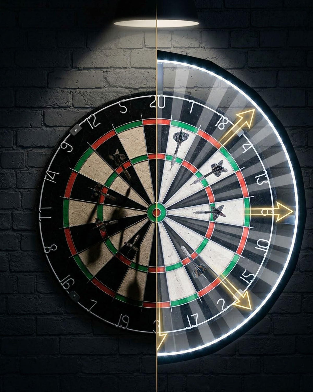 Dartscheibe Beleuchtung– Ultrahell 360° LED Lichtring für Sisal Dartboard – Schattenloser Runddesign