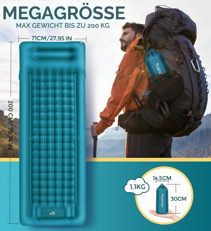 Luftmatratze Camping Isomatte Camping Matratze mit Kissen | 12CM Aufblasbare Isomatte, Aufblasbare M