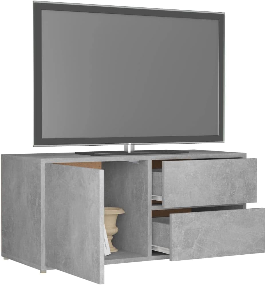 homiuse TV Board Betongrau 80x34x36 cm Holzwerkstoff Fernsehschrank Fernsehtisch TV Lowboard TV Komm